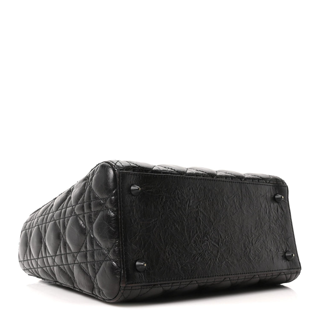Crinkled Calfskin Cannage Medium Lady Dior Black