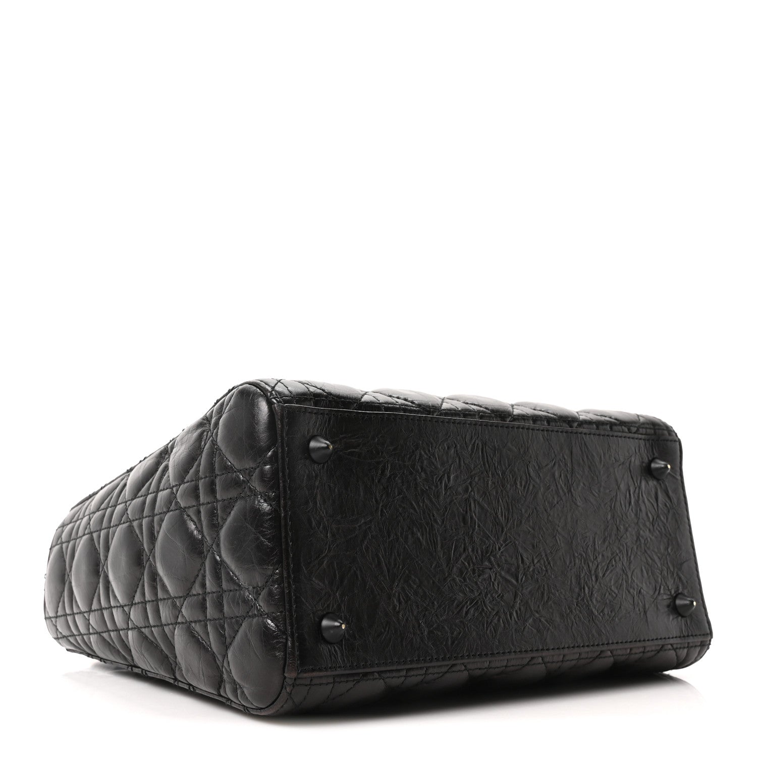 Crinkled Calfskin Cannage Medium Lady Dior Black