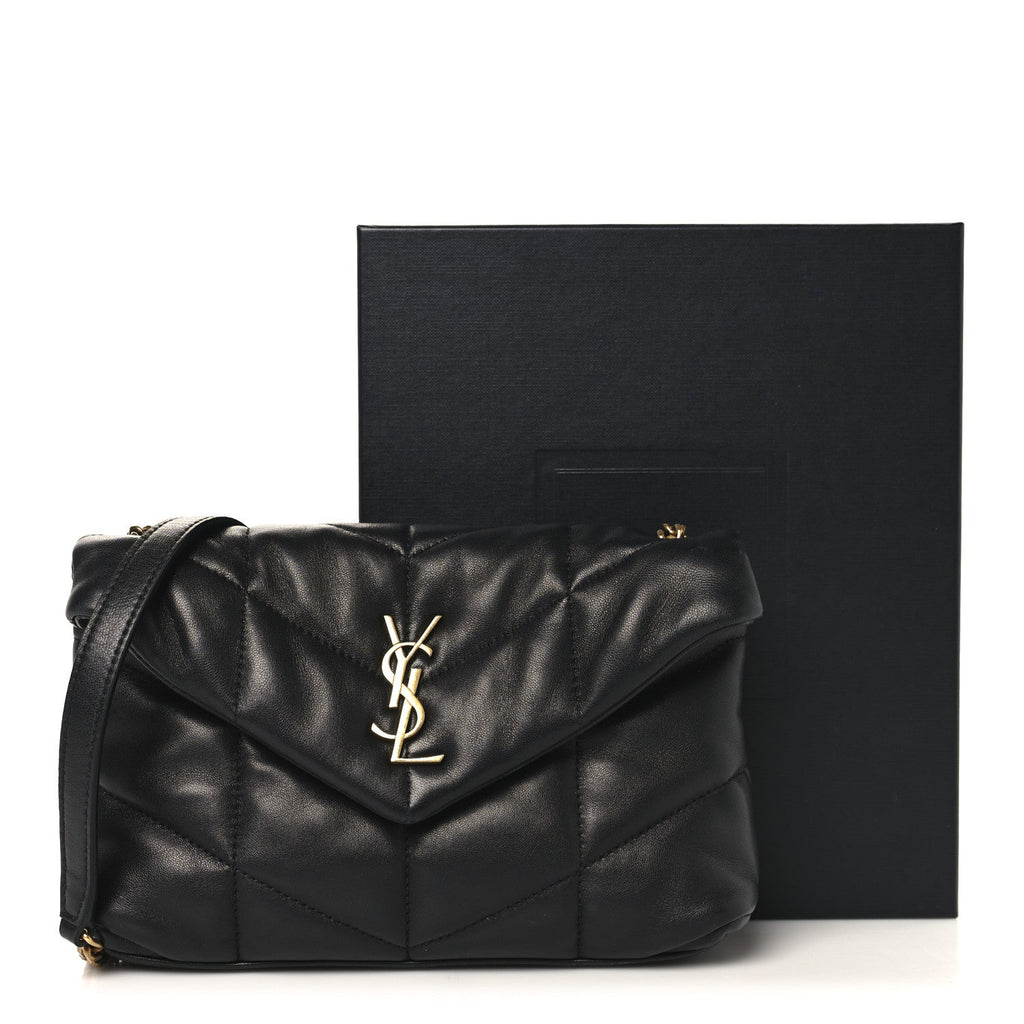 Lambskin Quilted Toy Loulou Puffer Monogram Chain Satchel Black