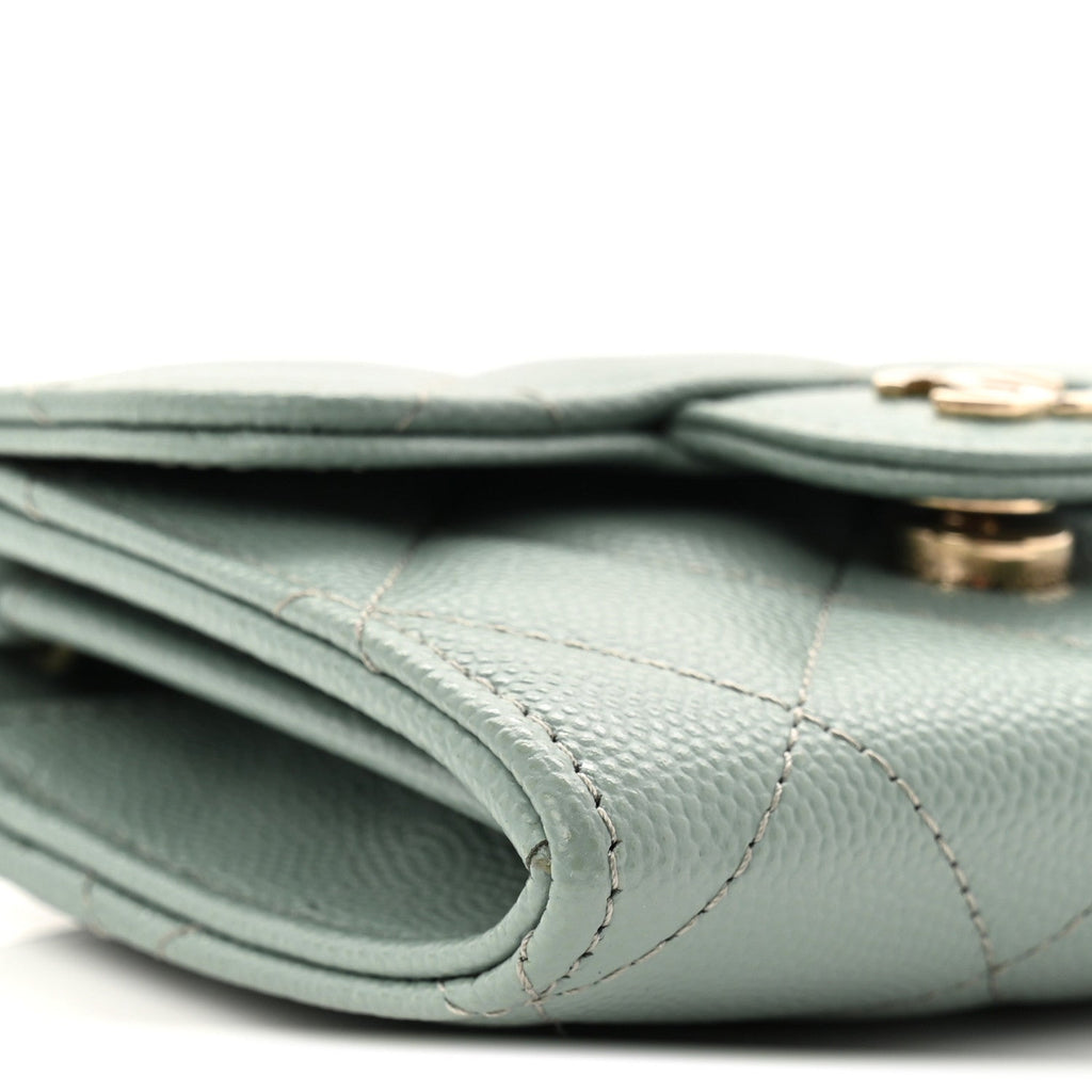 Caviar Quilted Flap  Holder On Chain Light Green