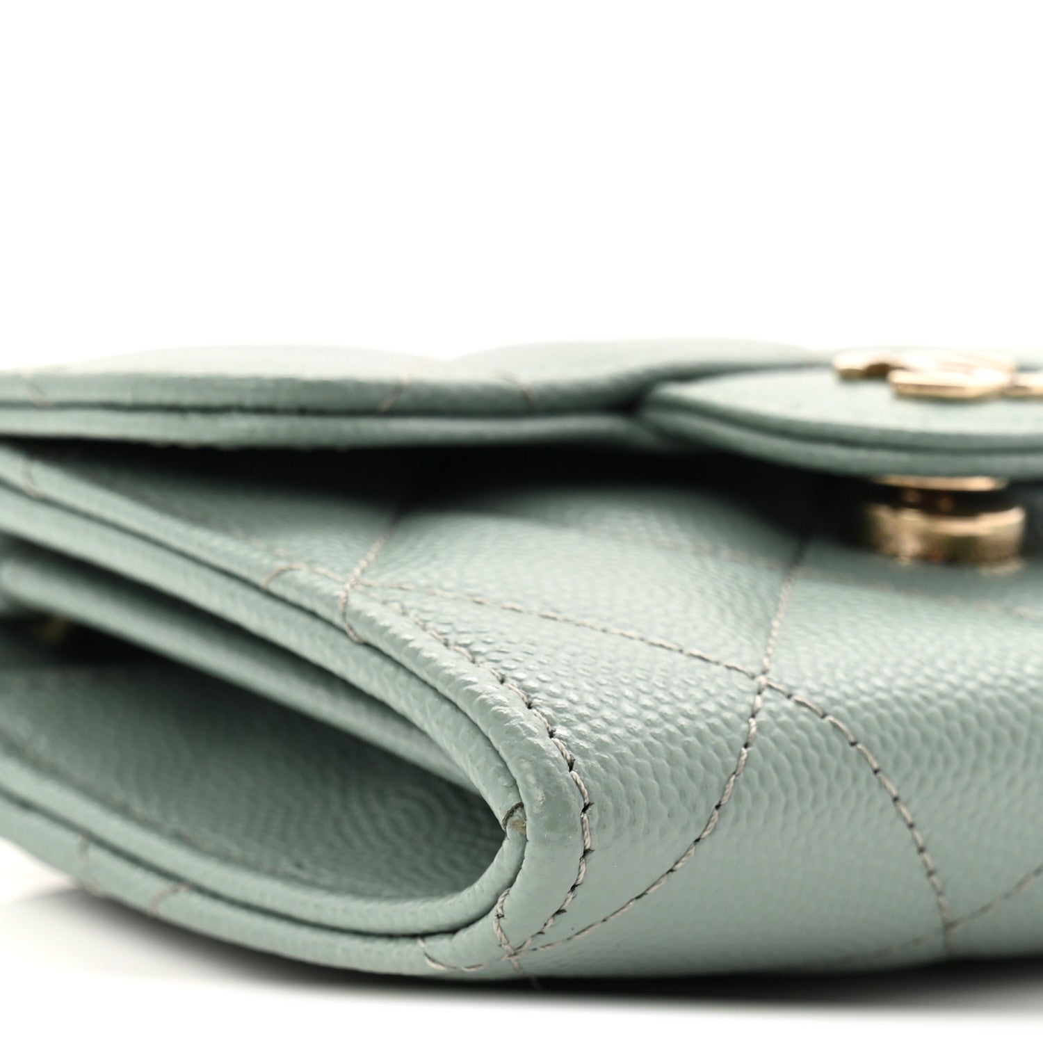 Caviar Quilted Flap  Holder On Chain Light Green