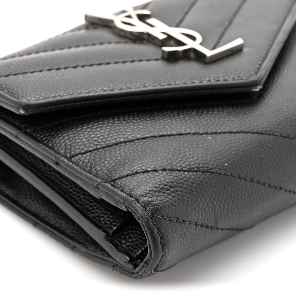 Grain De Poudre Matelasse Chevron Monogram Compact Tri Fold Wallet Black