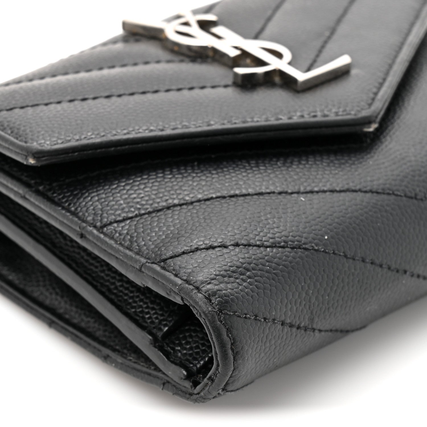 Grain De Poudre Matelasse Chevron Monogram Compact Tri Fold Wallet Black