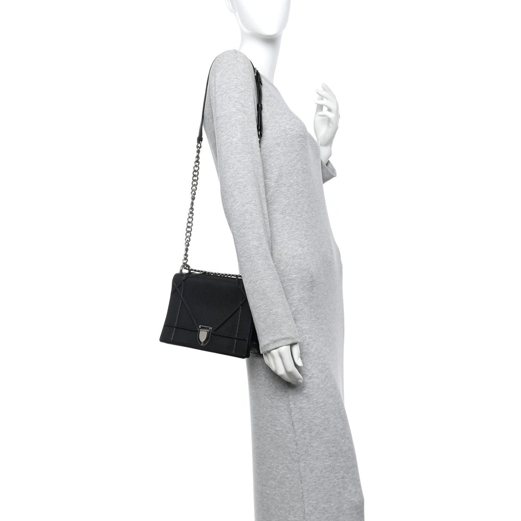 Grained Calfskin Medium Diorama Flap Bag Black