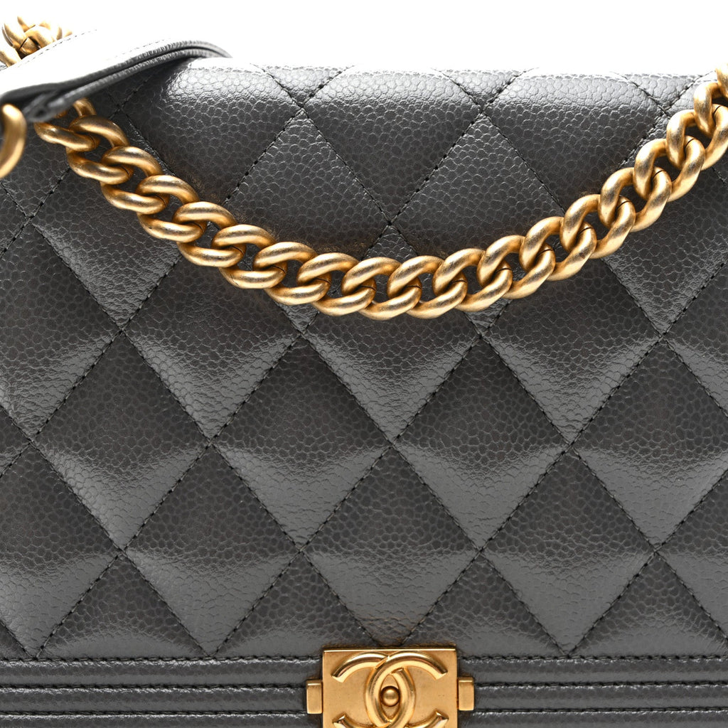 Caviar Quilted Boy Wallet On Chain WOC Grey