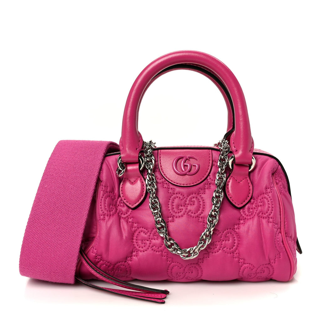 Nylon Calfskin Enamel GG Matelasse Mini Bowler Bag Lovely