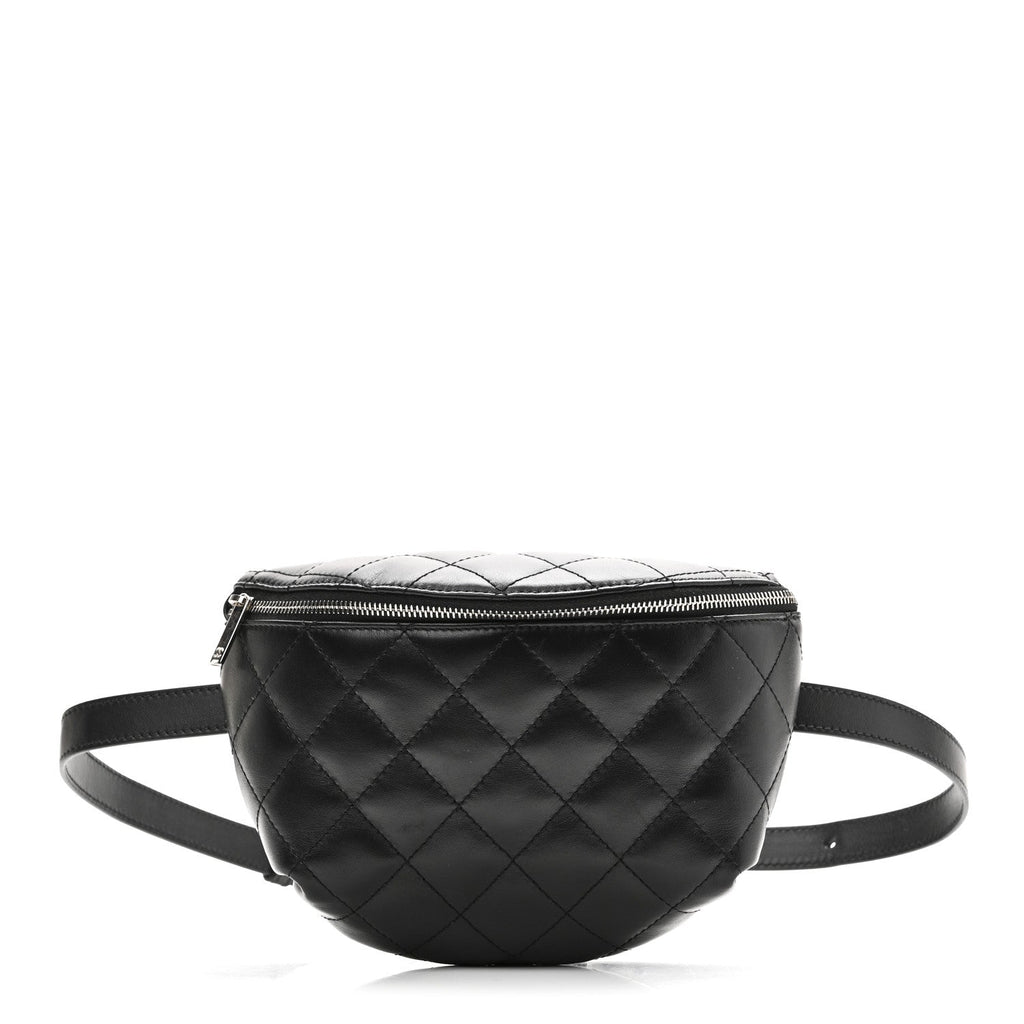 Calfskin Quilted Waist Belt Bag Black