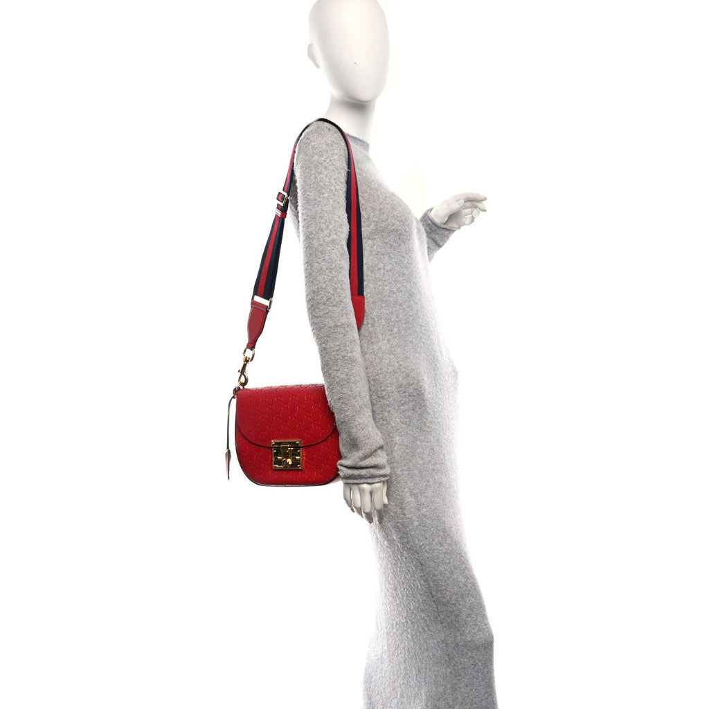 Guccissima Web Medium Padlock Messenger Shoulder Bag Hibiscus Red