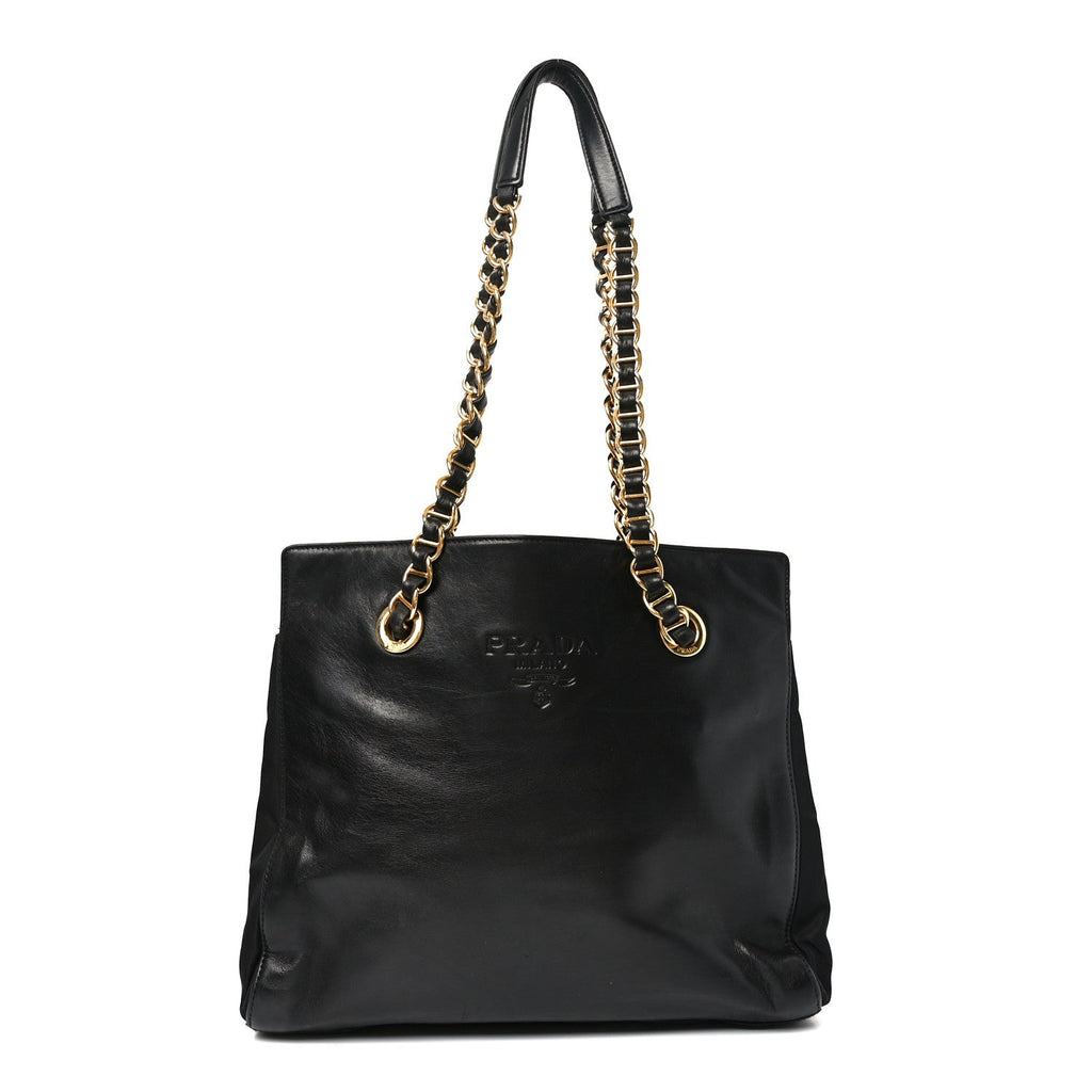 Nappa Nylon Chain Shoulder Bag Black