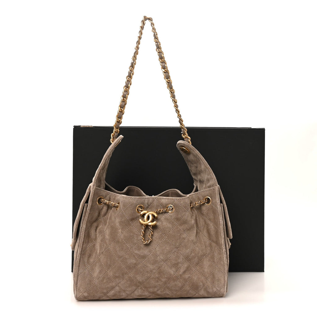 Suede Quilted Small Chanel 25 Handbag Dark Grey