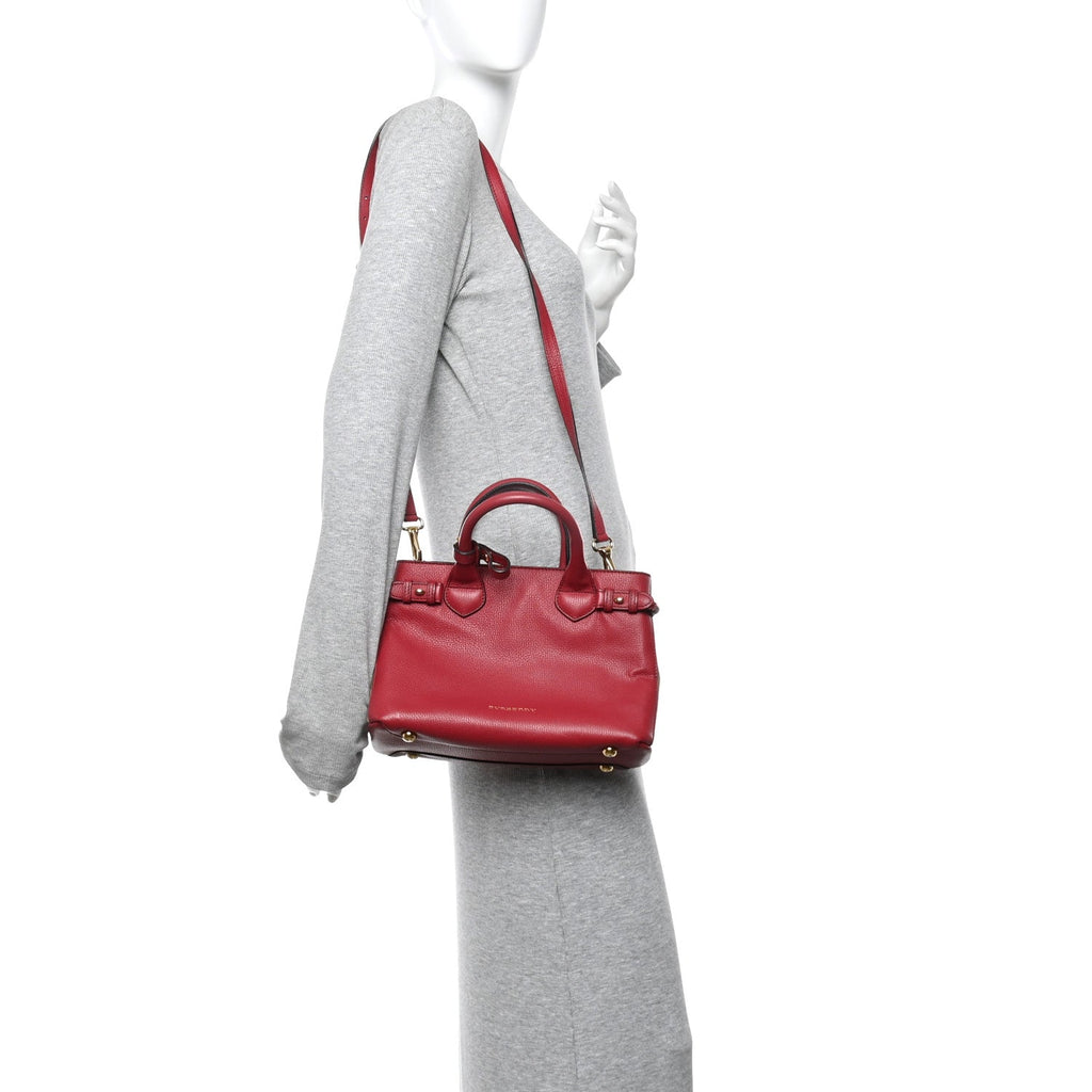 Grainy Calfskin House Check Small Banner Tote Red