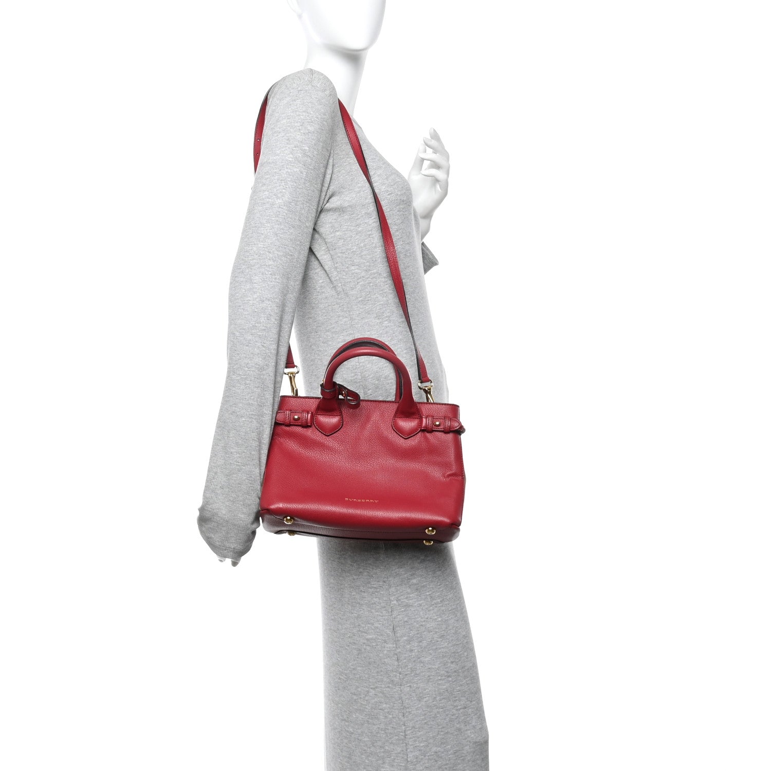Grainy Calfskin House Check Small Banner Tote Red
