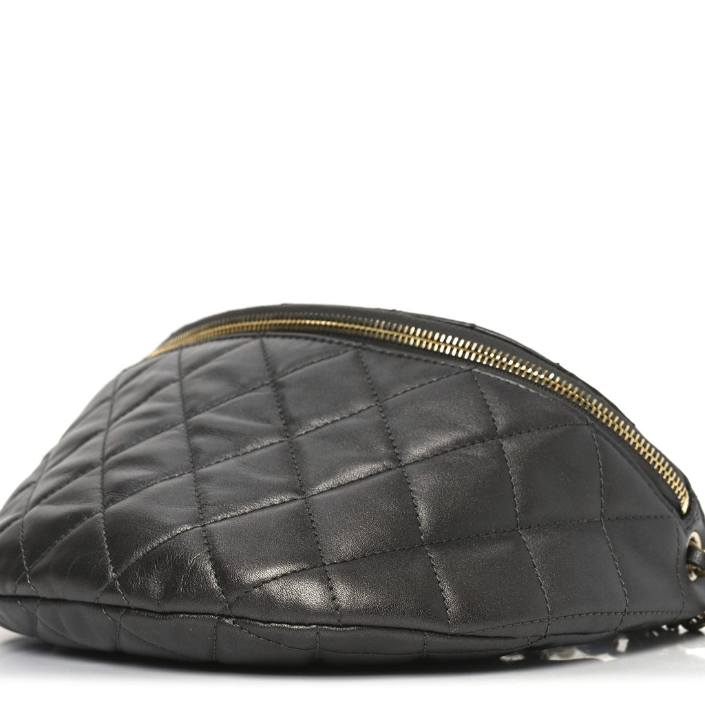 Metallic Calfskin Pearl Quilted CC Belt Bag Ruthenium