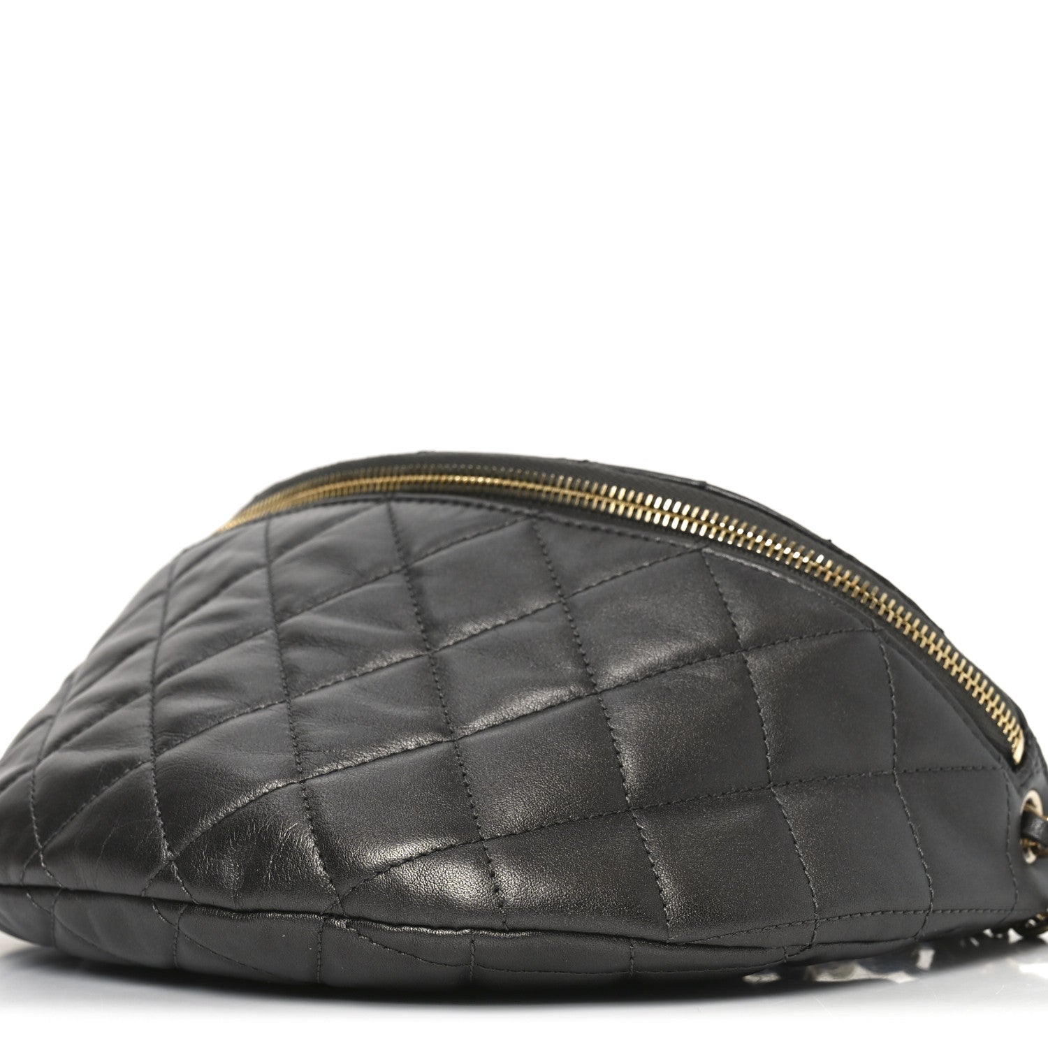 Metallic Calfskin Pearl Quilted CC Belt Bag Ruthenium