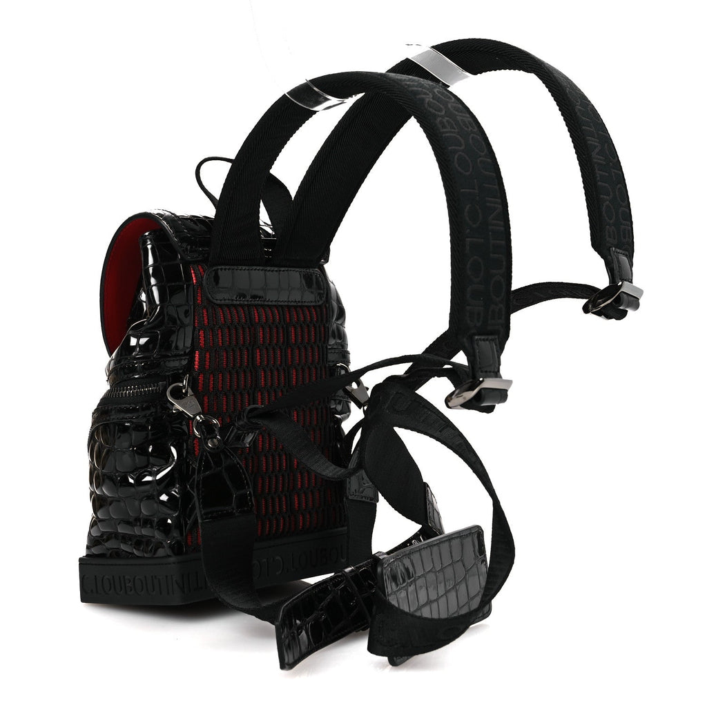 Calfskin Alligator Embossed Small Explorafunk Backpack Black