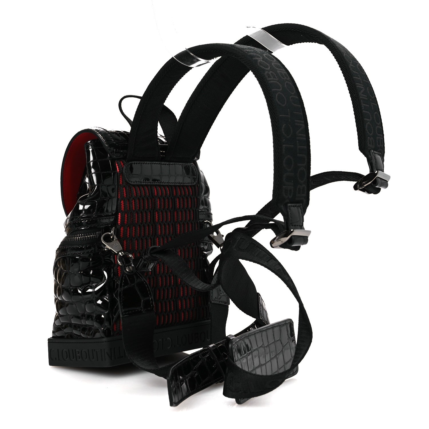 Calfskin Alligator Embossed Small Explorafunk Backpack Black