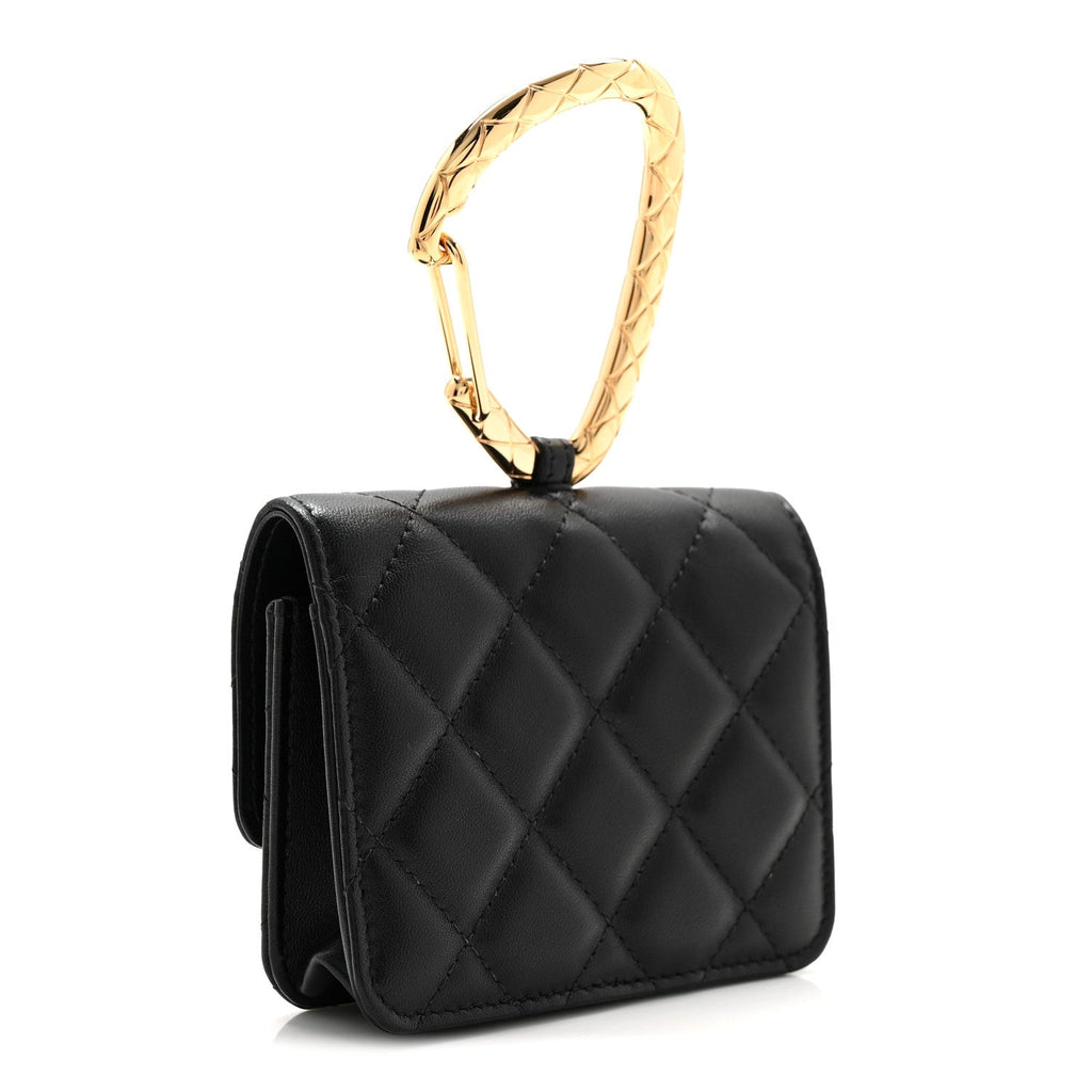 Lambskin Quilted CC Hook  Holder Black