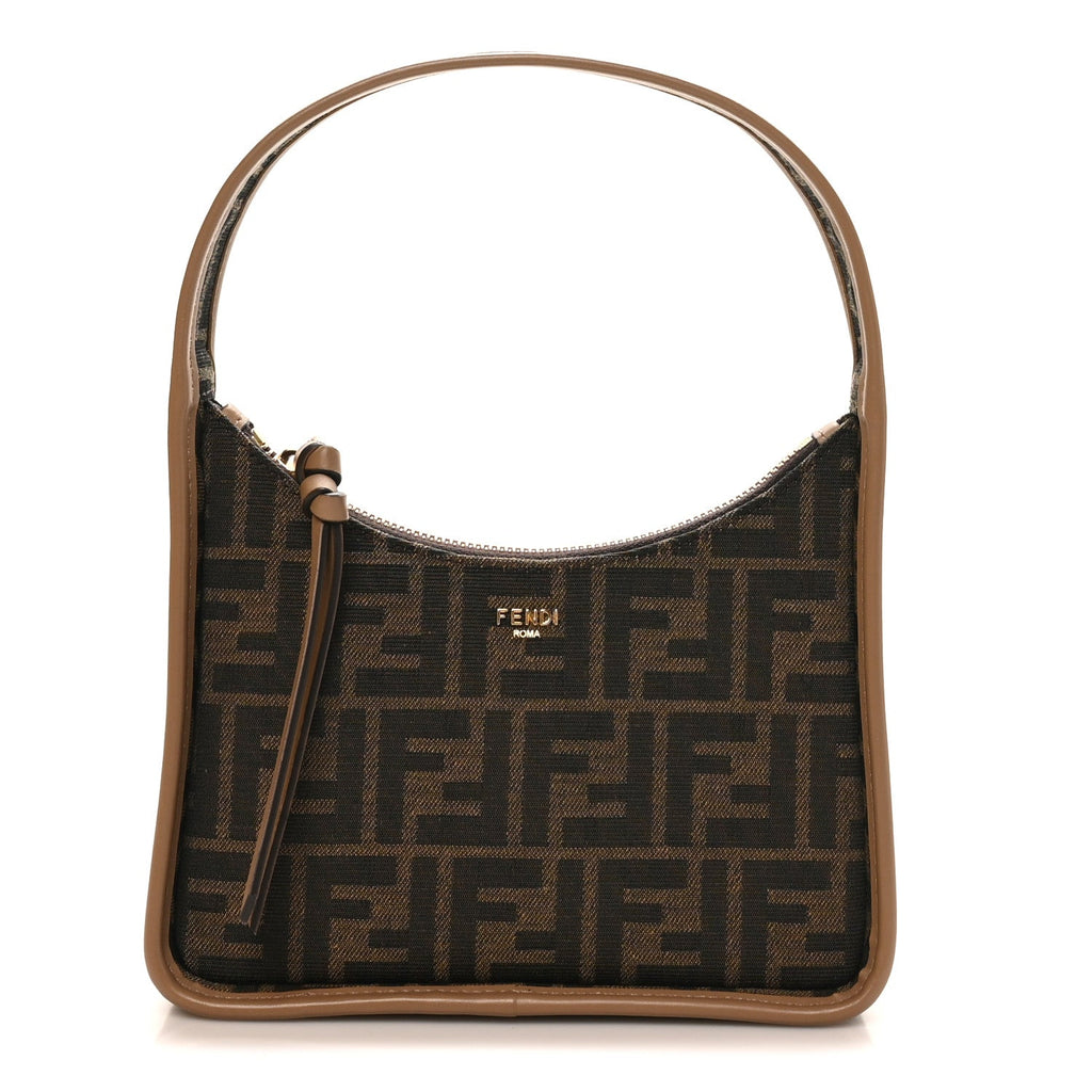 Fabric Jacquard Vitello Grace FF 1974 Mini Fendessence Shoulder Bag Tobacco Moro Ebano