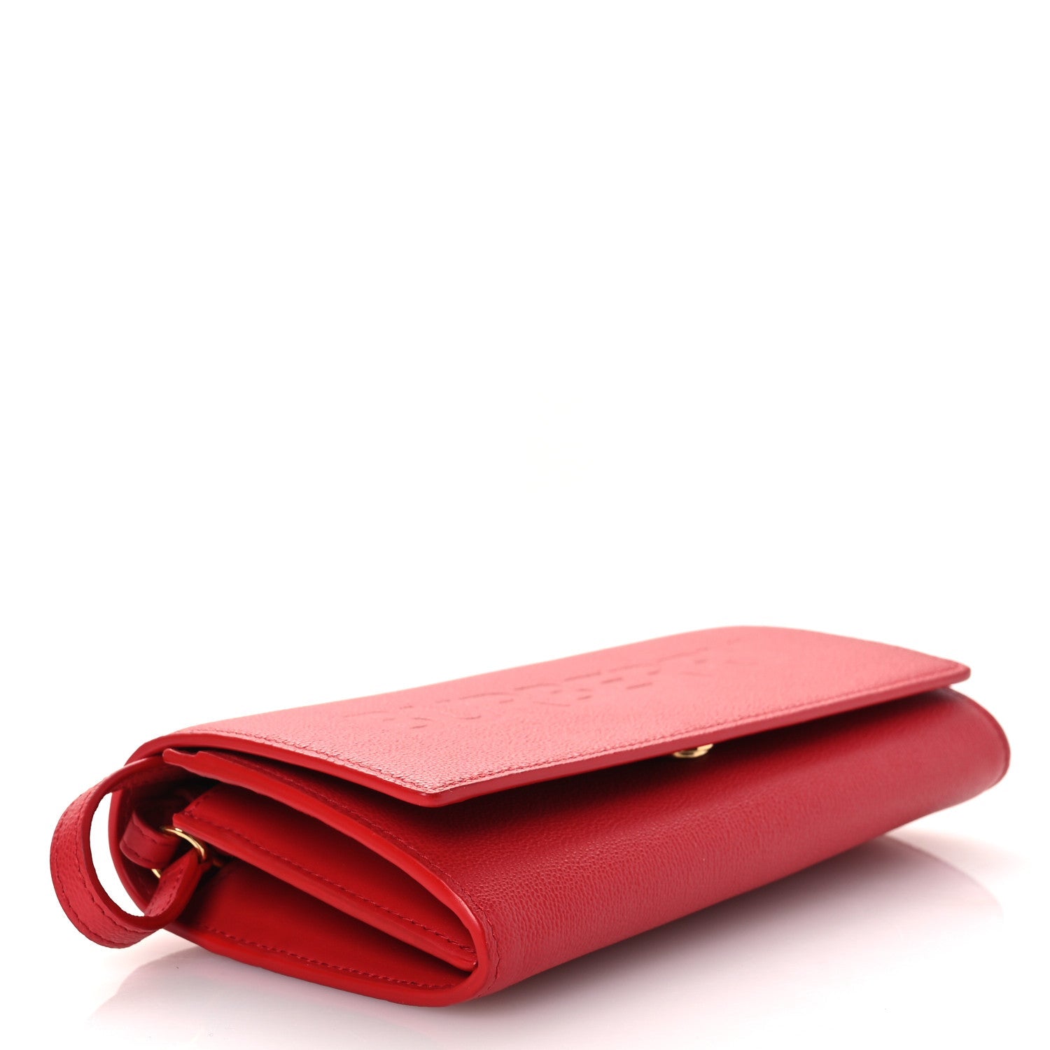 Grainy Calfskin Logo Henley Wallet On Chain Red
