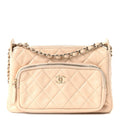 Shiny Crumpled Lambskin Quilted Small Preppy Pocket Clutch With Chain Beige