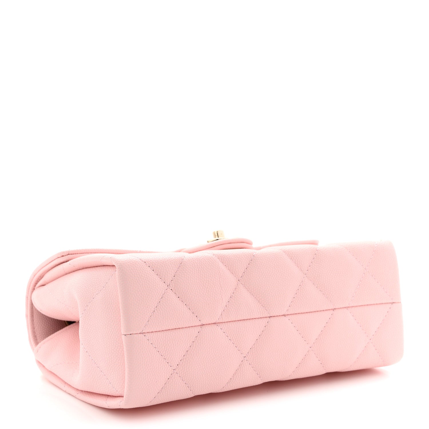 Caviar Quilted Retro Mini Twist Top Handle Clutch Flap Light Pink