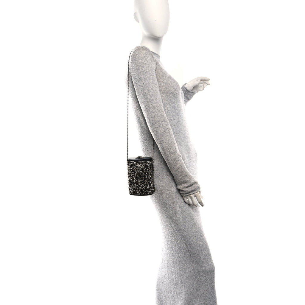 Crystal Calfskin Minaudiere Clutch Black