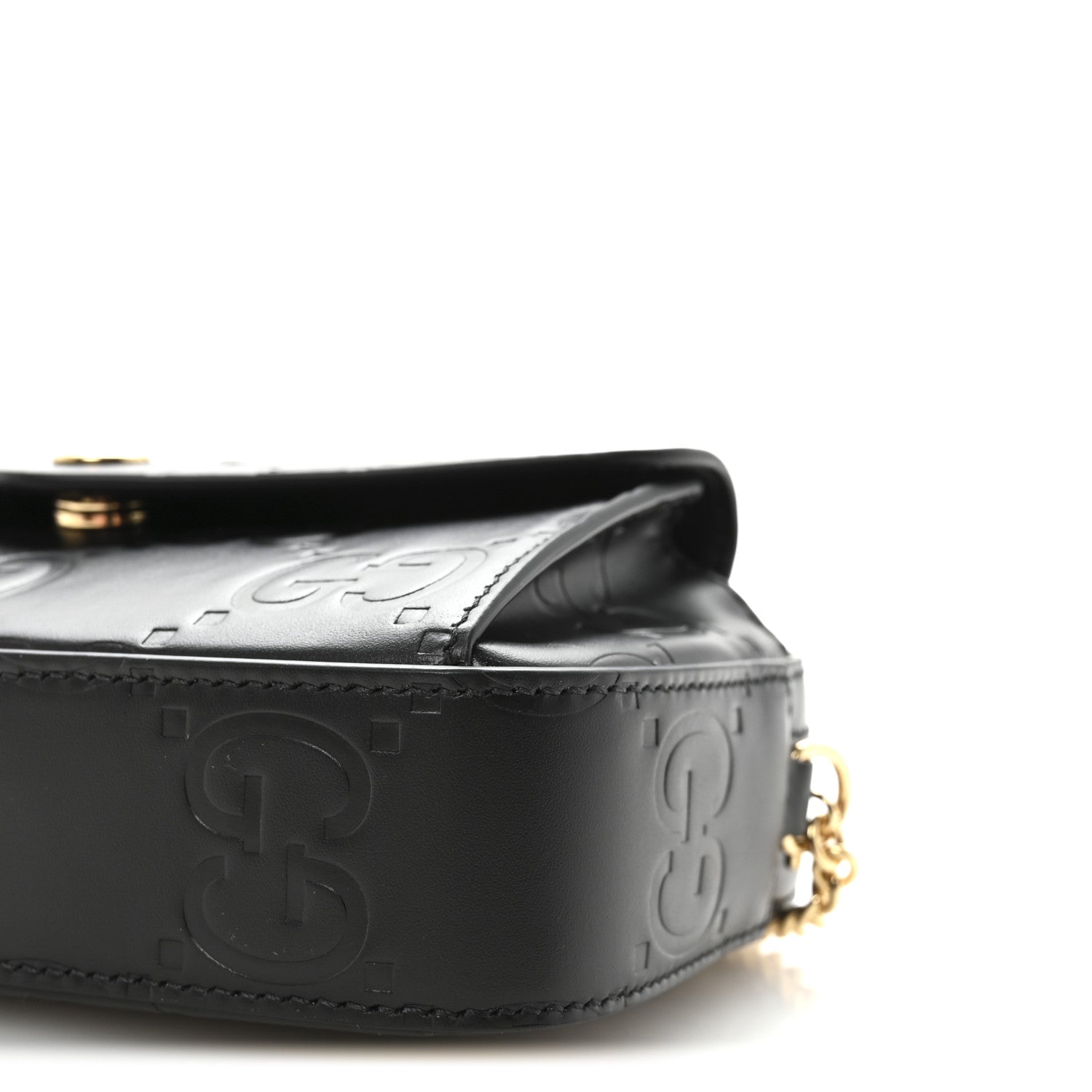 Calfskin GG Super Mini Debossed Chain Wallet Black