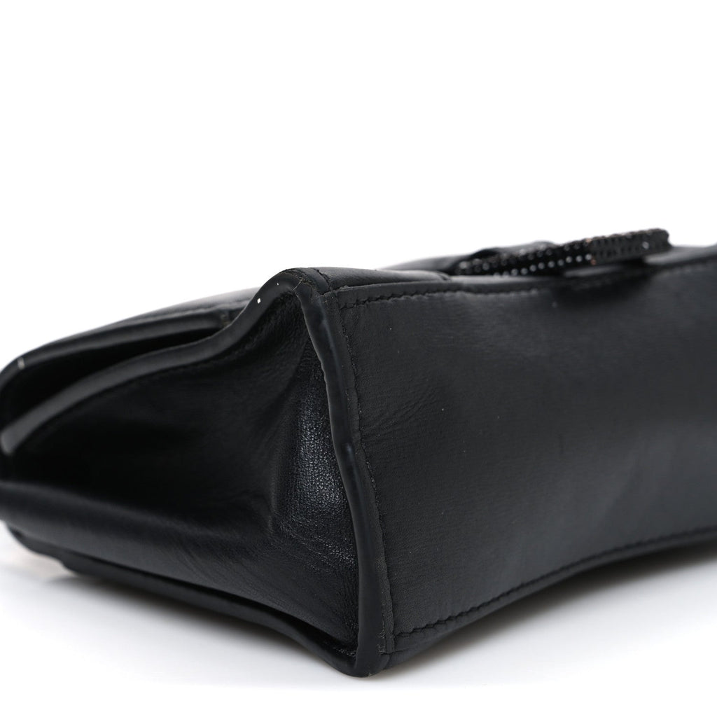 Shiny Box Calfskin Strass Hourglass Top Handle Bag XS Black