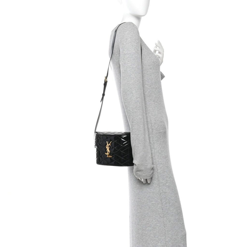 Patent Matelasse Monogram June Box Bag Black