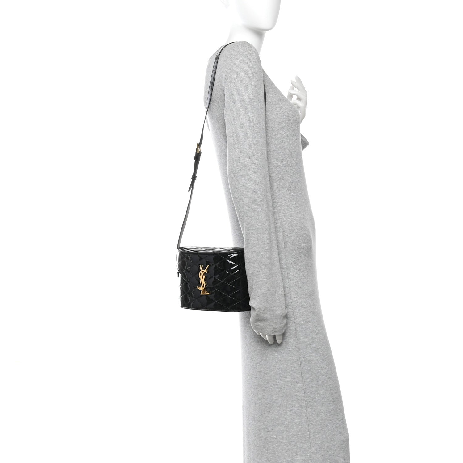 Patent Matelasse Monogram June Box Bag Black