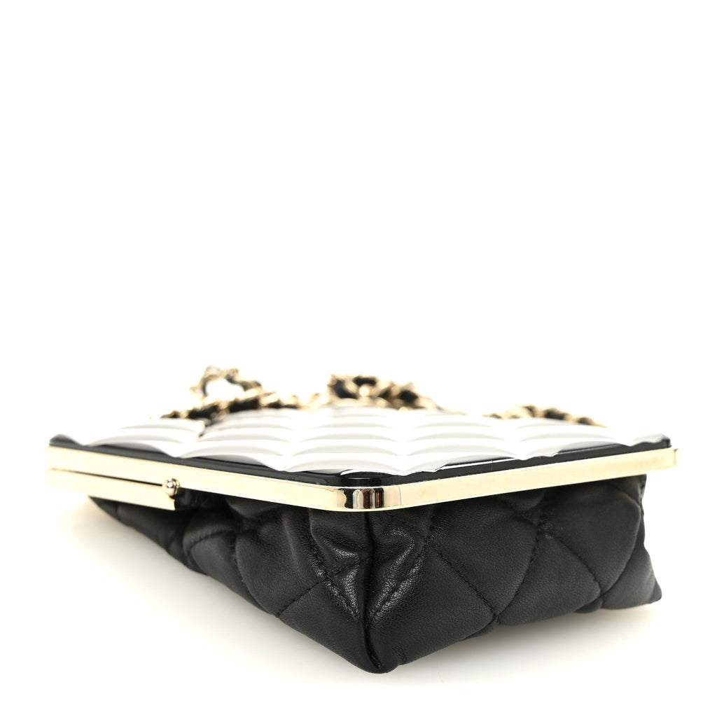 Lambskin Plexi Quilted CC Evening Clutch With Chain Black