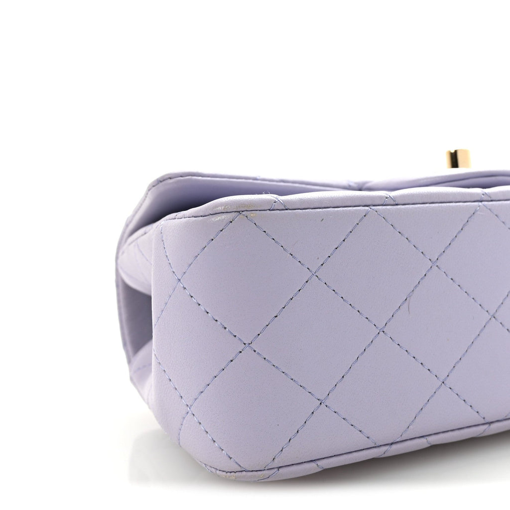 Lambskin Quilted Mini Top Handle Rectangular Flap Light Purple