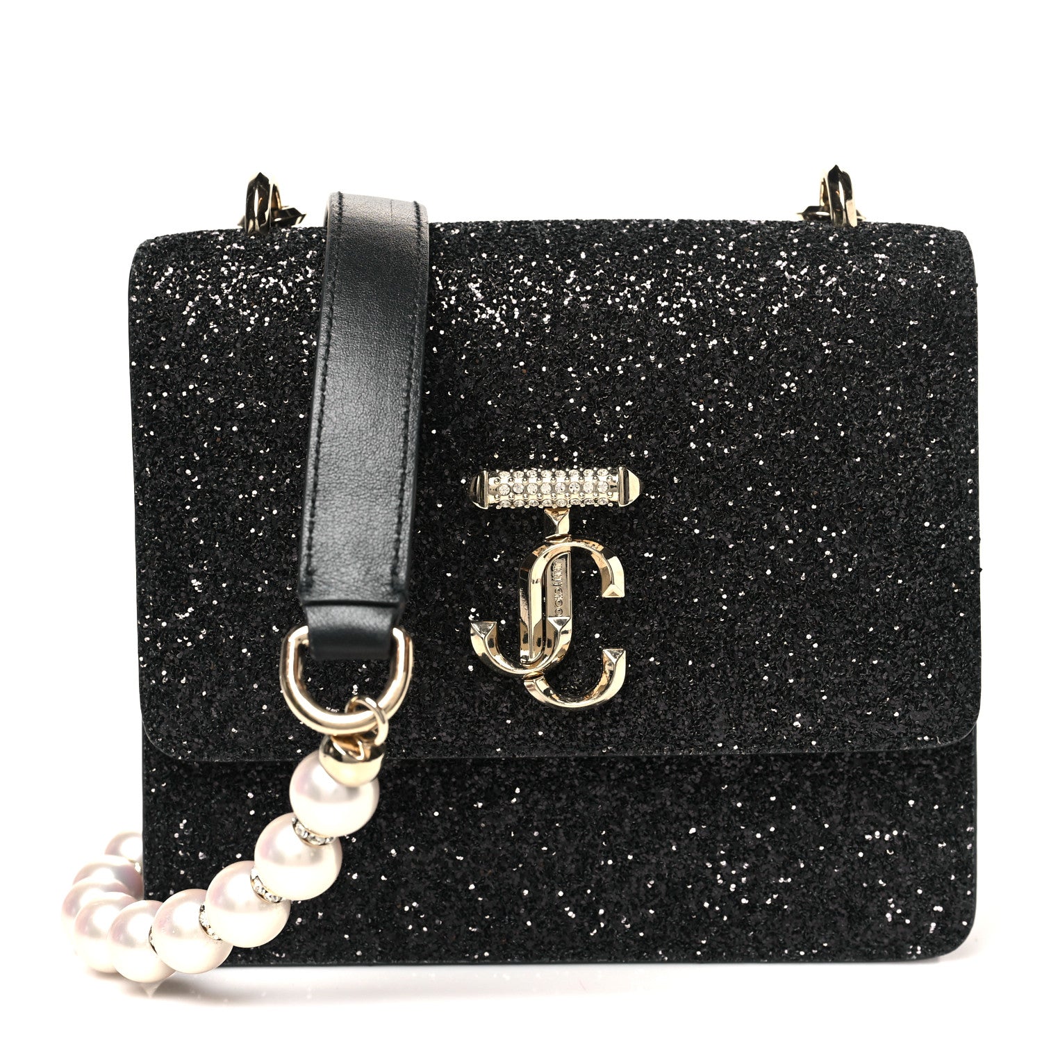 Coarse Glitter Pearl Varenne Shoulder Bag Black