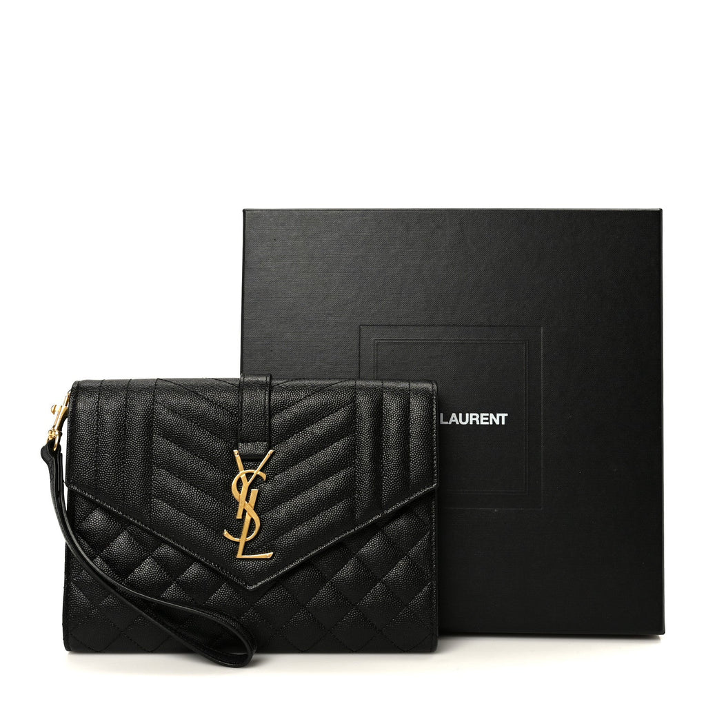 Grain De Poudre Textured Mixed Matelasse Triquilt Monogram Clutch Black