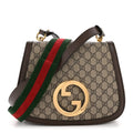 GG Supreme Monogram Textured Dollar Calfskin Web Medium Blondie Shoulder Flap Bag Beige Ebony New Acero