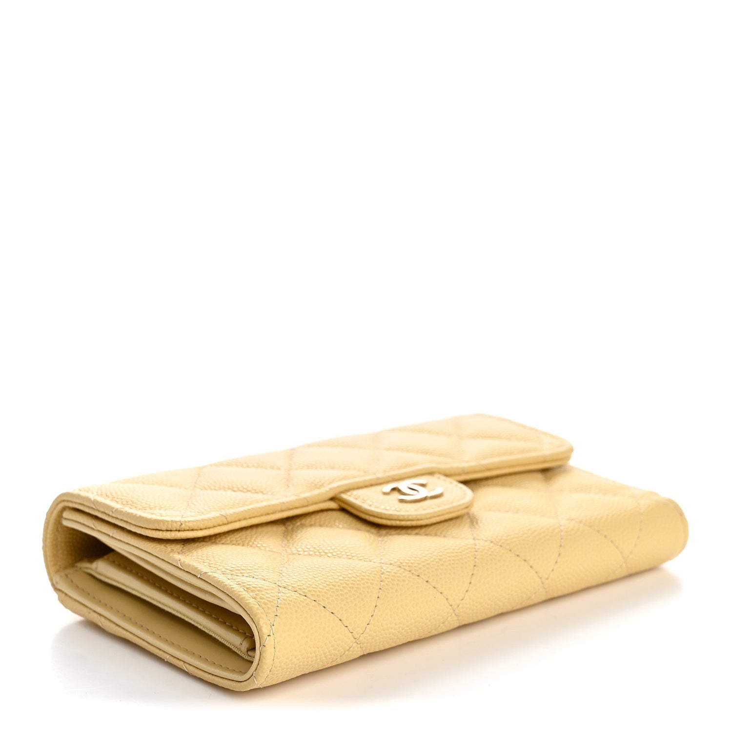 Caviar Quilted Medium Flap Wallet Light Yellow