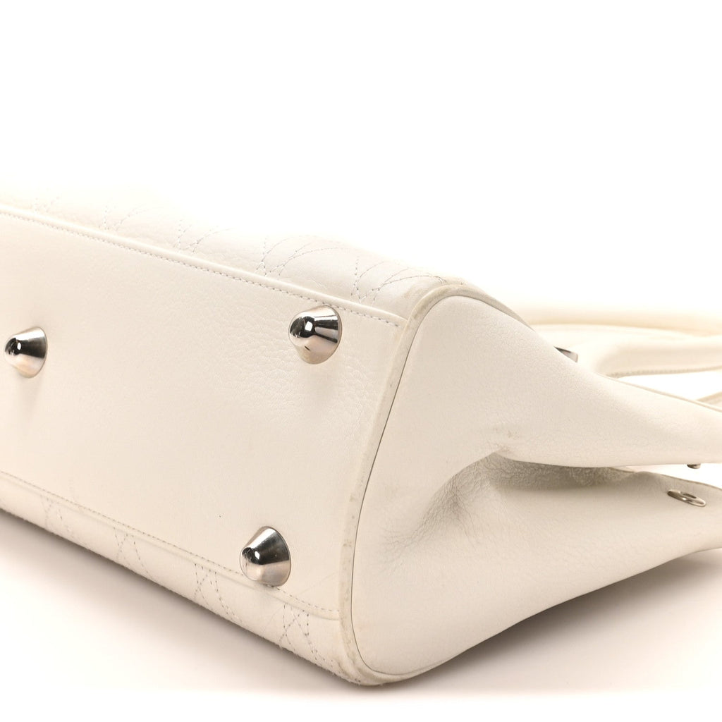 Calfskin Cannage D Buckle East West Tote White