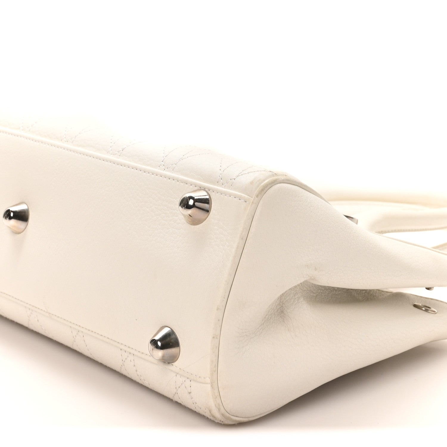 Calfskin Cannage D Buckle East West Tote White