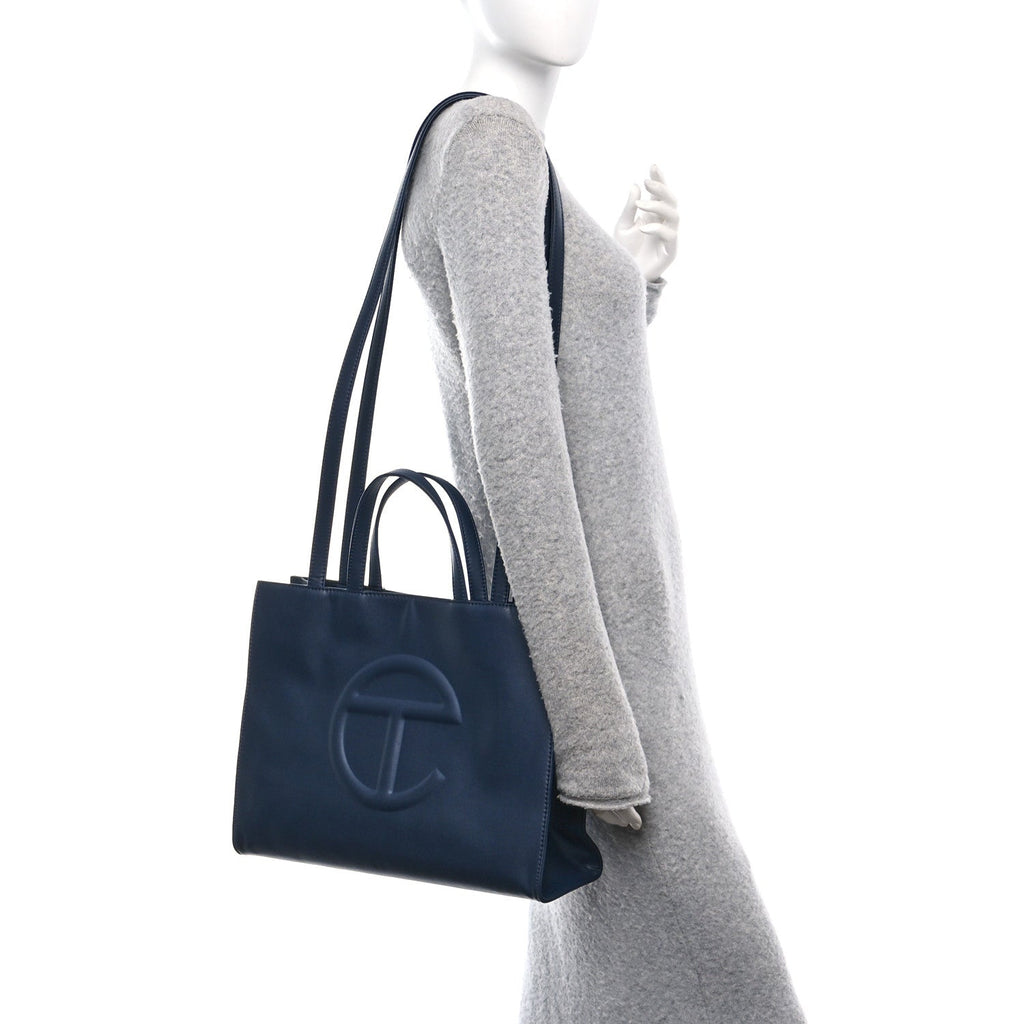 Vegan Leather Medium Shopping Bag Navy
