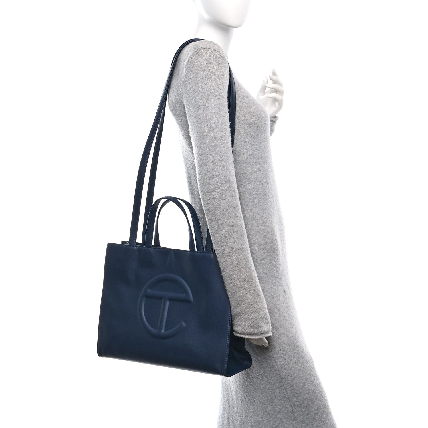 Vegan Leather Medium Shopping Bag Navy