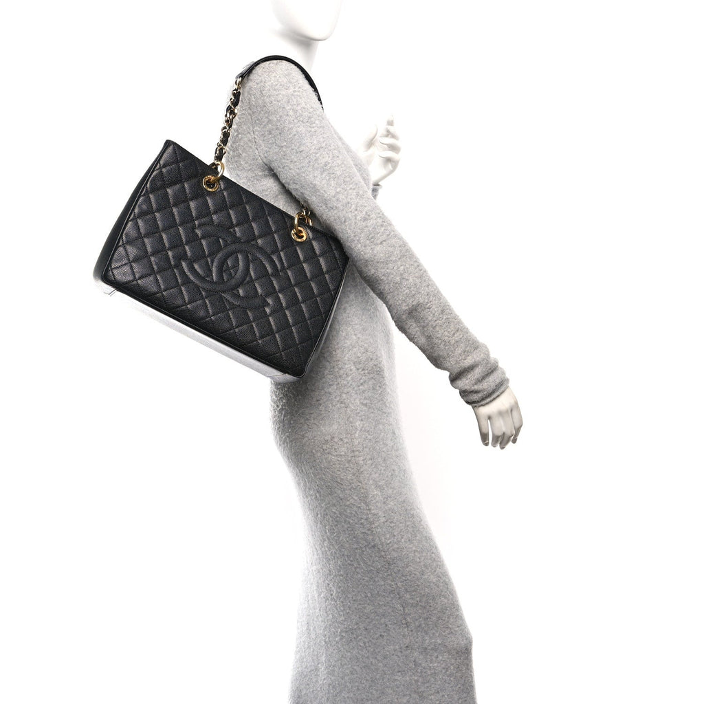 Caviar Quilted Grand Shopping Tote GST Black