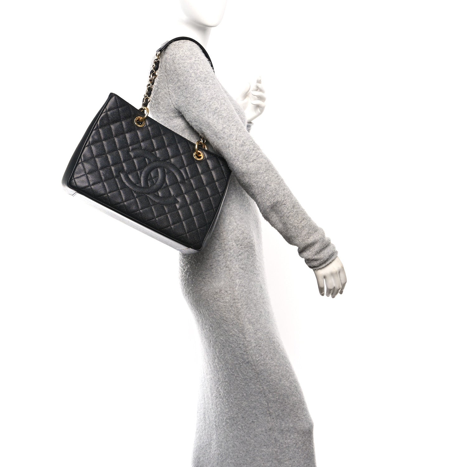 Caviar Quilted Grand Shopping Tote GST Black