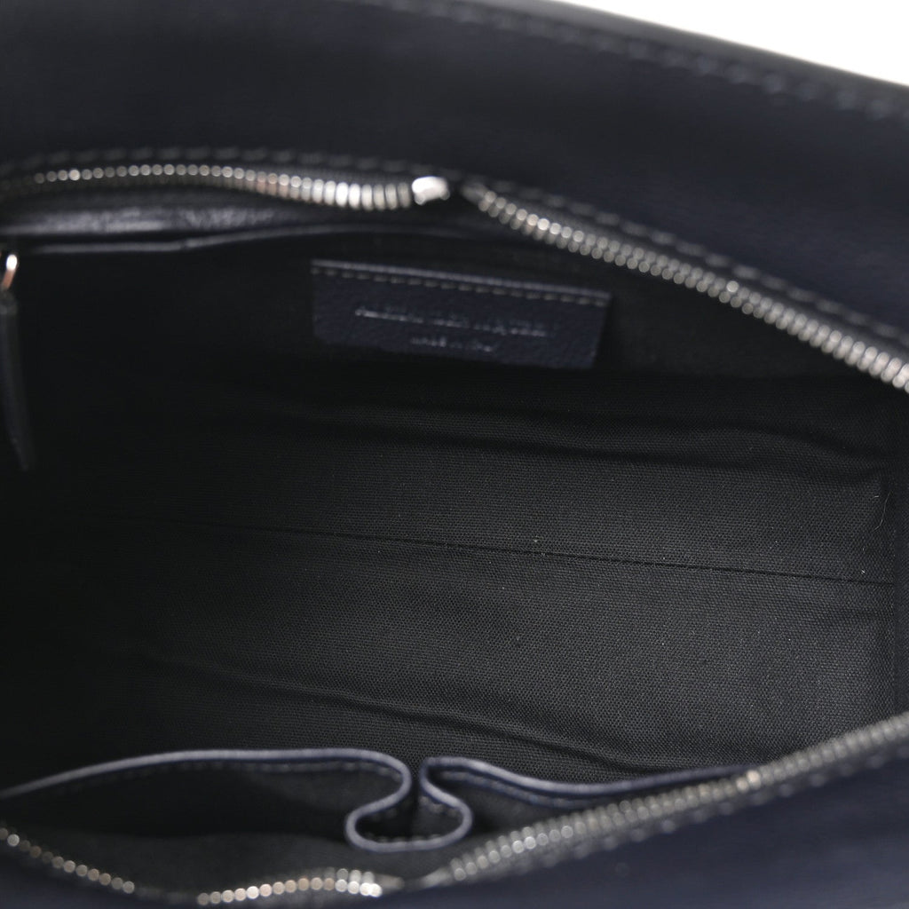 Pebbled Calfskin Small Skull Padlock Zip Around Tote Navy