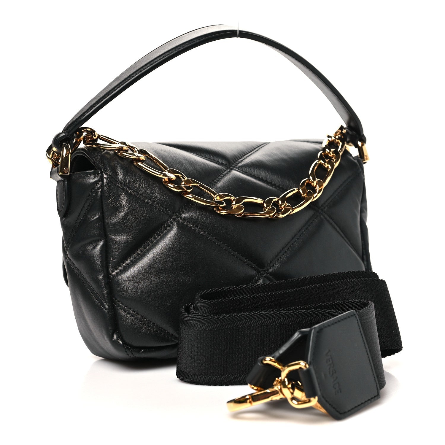 Calfskin Quilted Medusa Small Top Handle Shoulder Bag Black