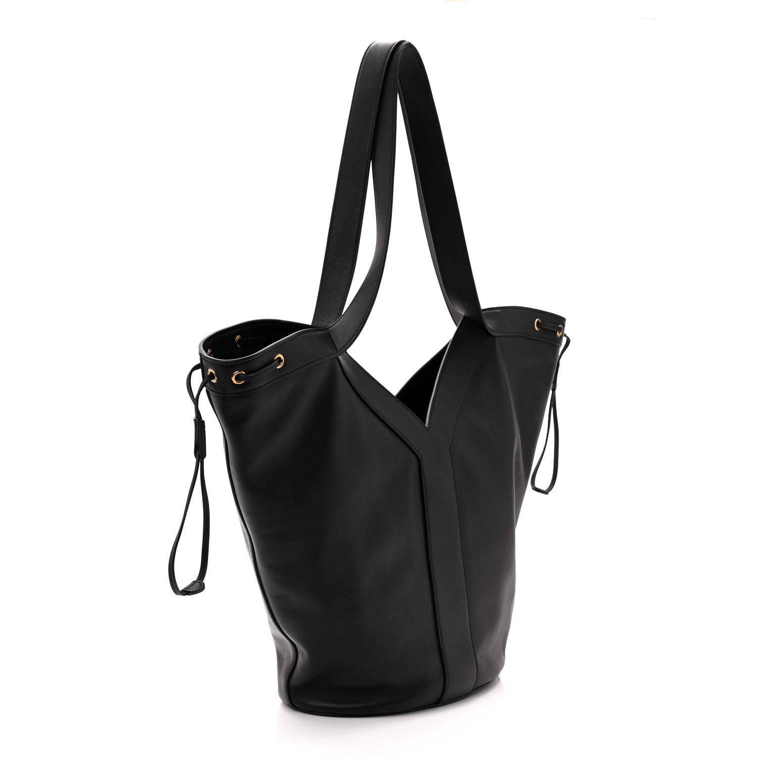 Santorini Lux Calfskin Y Drawstring Tote Black