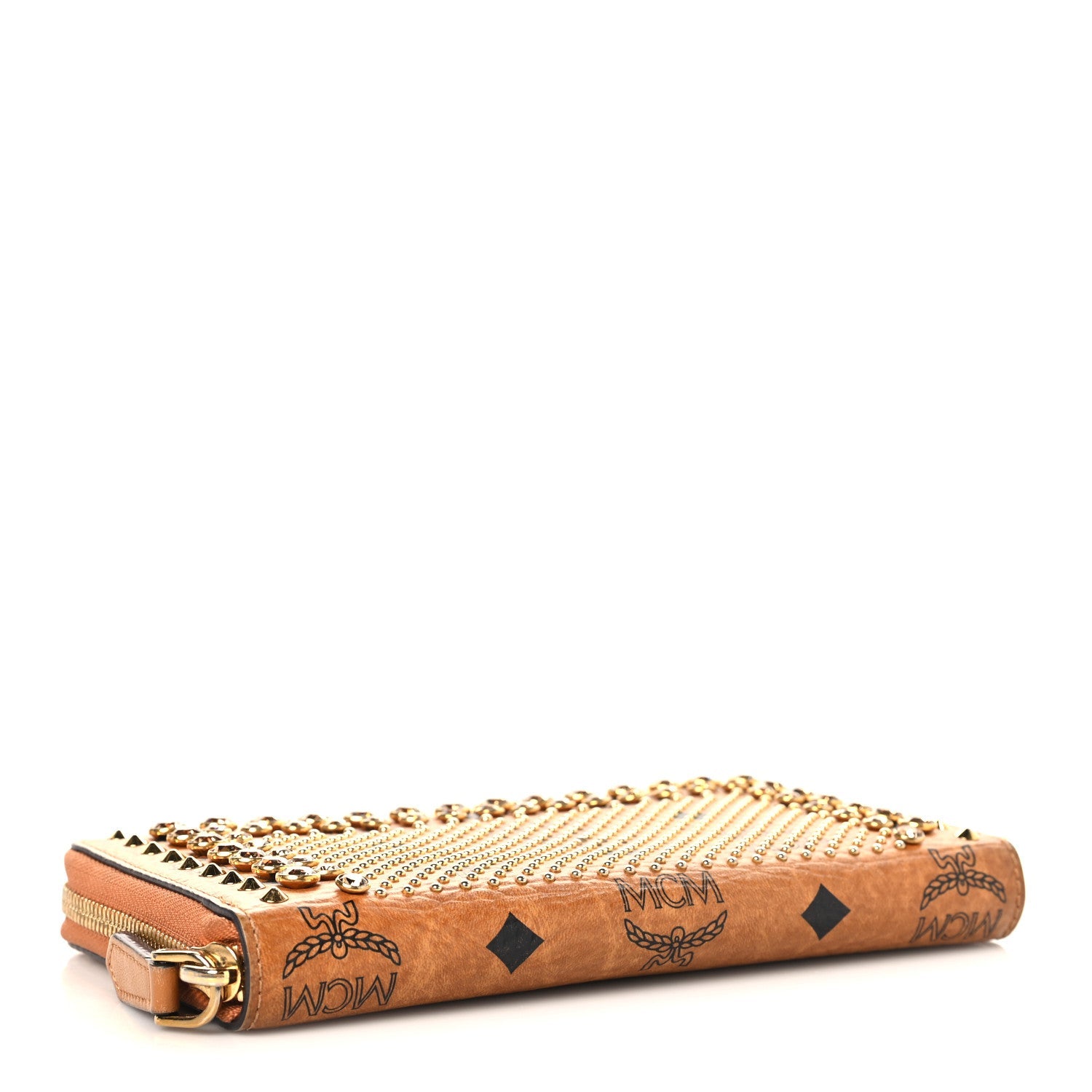 Visetos Studded Crystal Zip Around Wallet Cognac