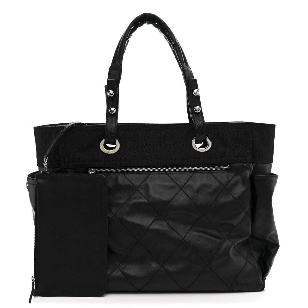 Coated Canvas Quilted Large Paris Biarritz Tote Black