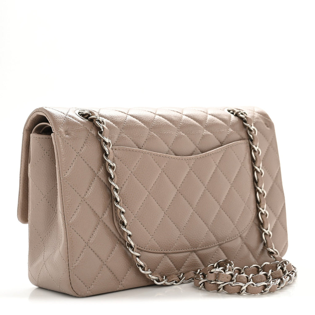 Caviar Quilted Medium Double Flap Taupe
