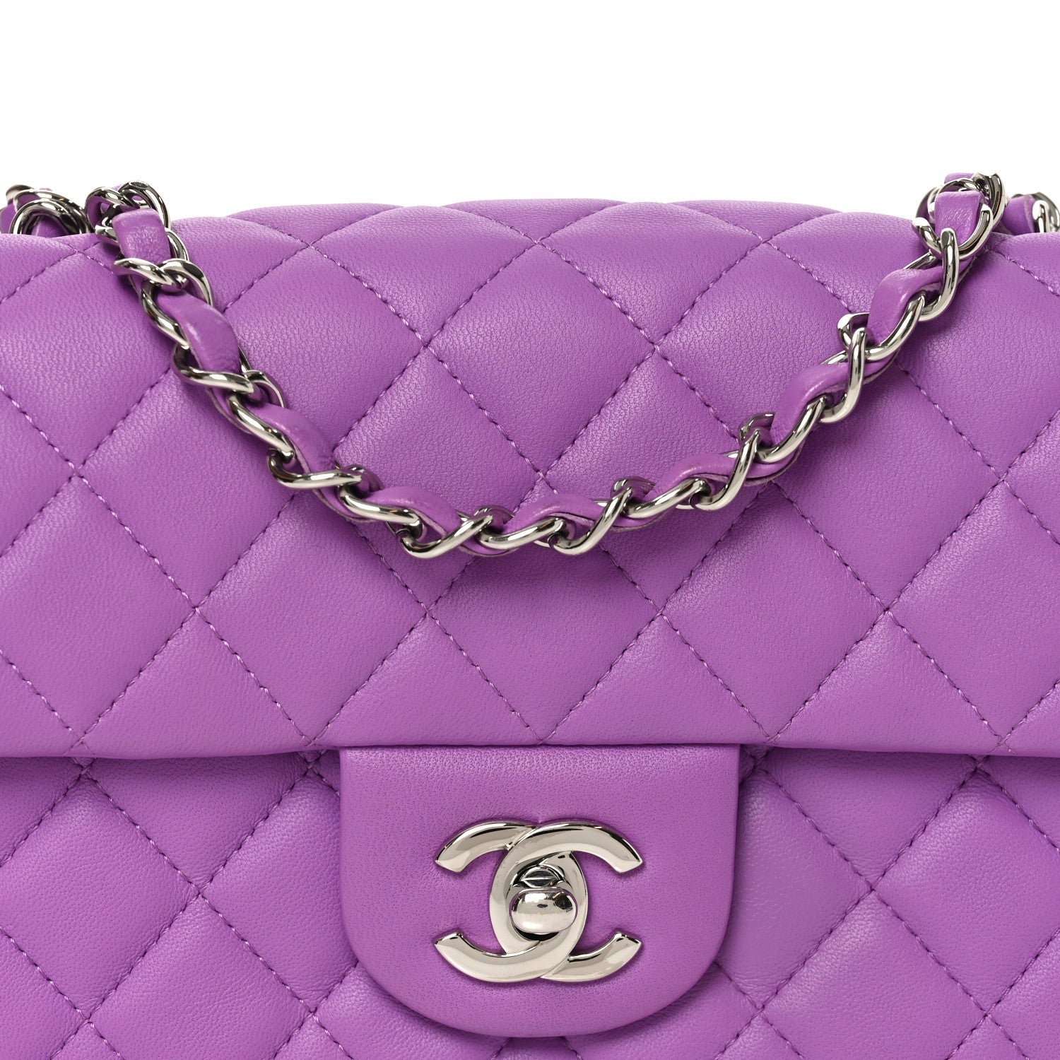 Lambskin Quilted Mini Rectangular Flap Purple