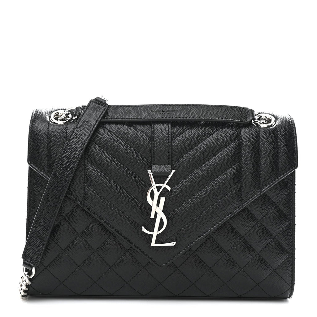 Grain De Poudre Textured Mixed Matelasse Triquilt Medium Monogram Satchel Black